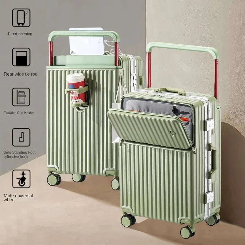 KIMLUD, Aluminum Framed Front Open Suitcase Carry-on Bag Wide Handle Luggage Multifunctional 20/28-inch Impact Resistant Travel Bag, KIMLUD Womens Clothes