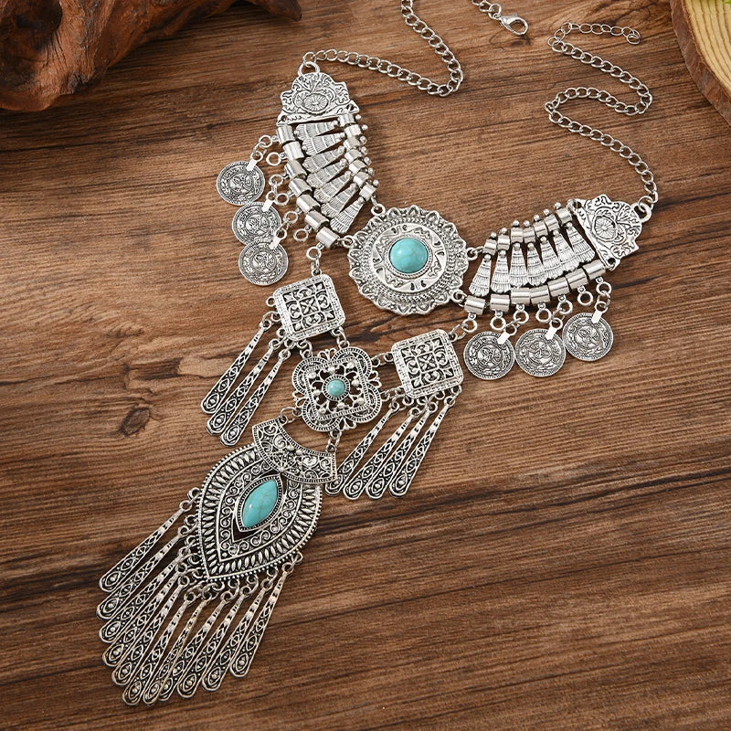 Necklace – Exaggerated Coin Wing Tassel Pendant – Zinc Alloy | KIMLUD