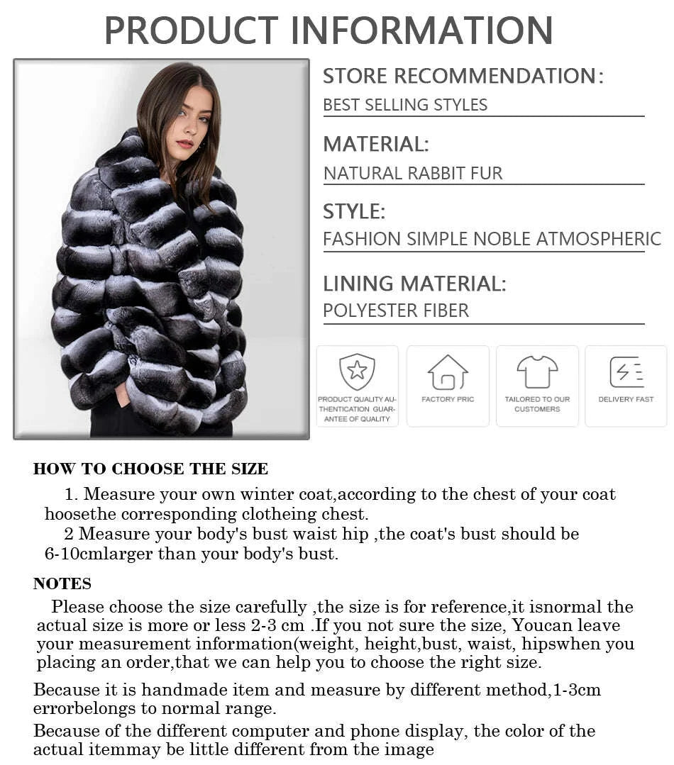KIMLUD, Women's Winter Jacket Real Rex Rabbit Fur Jacket With Hood Chinchilla Color Fur Coat High Quality Genuine Leather Jackets, KIMLUD Womens Clothes