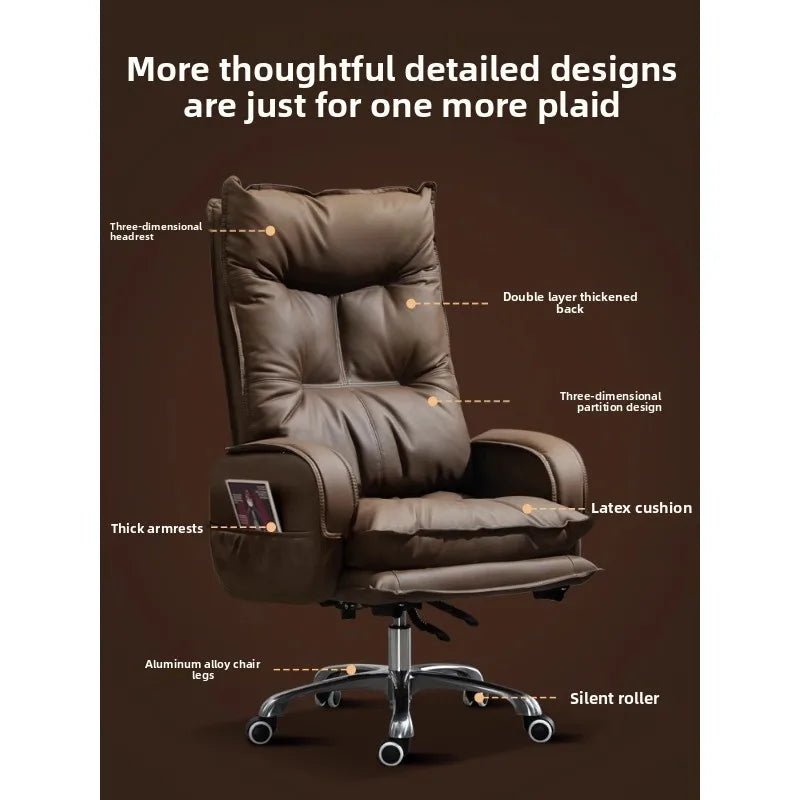 Genuine Leather Executive Chair Reclining Ergonomic Height-Adjustable — Chocolate Brown | KIMLUD