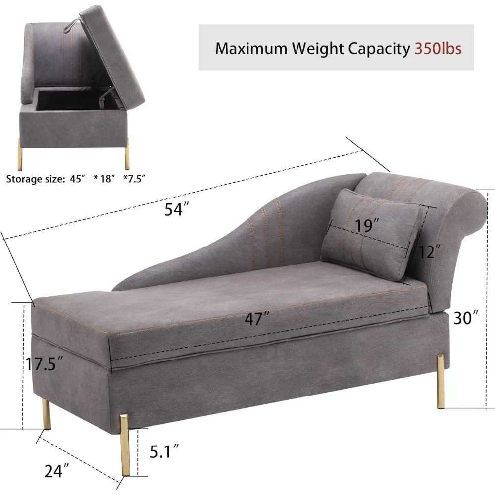 Chaise Lounge with Storage, Modern Upholstered Tufted Chaise Lounge Chair Indoor Faux Suede Sofa Recliner Couch for Be