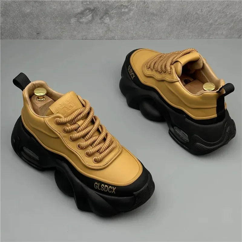 Patchwork Artificial Leather Platform Sneakers — Tan | KIMLUD