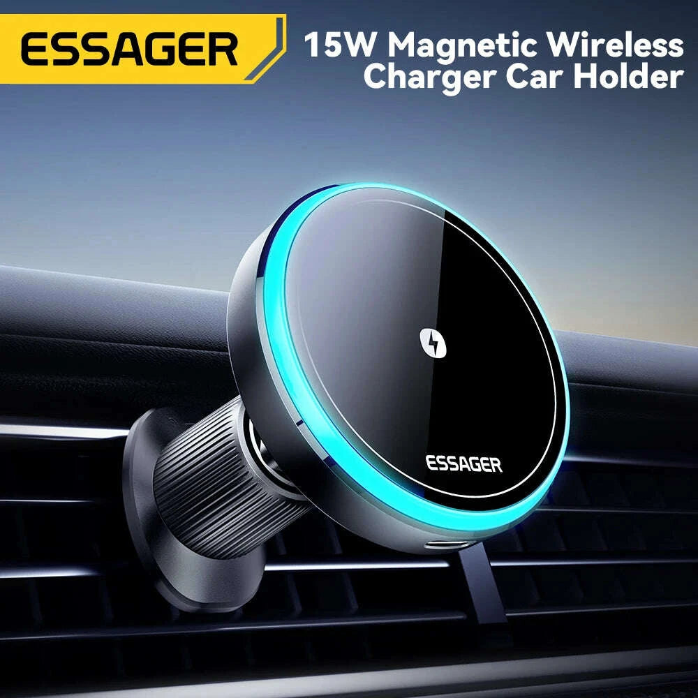 KIMLUD, Essager Magnetic Wireless Charger Car Phone Holder 15W RGB Seven Color Light Fast Charging Mount Stand For IPhone15 14 13Android, KIMLUD Womens Clothes