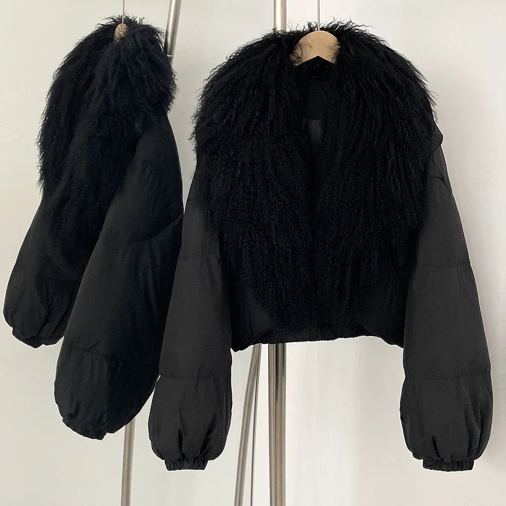 Down Coat – Real Fox Fur Trim – Duck Down – Natural | KIMLUD