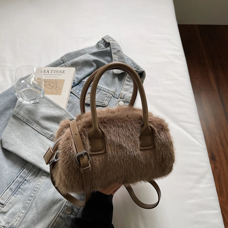 2025 Latest Winter Warm Soft Plush Top-handle Bags For Women All-match Designer Purses And Handbag Luxury Shoulder Crossbody Bag