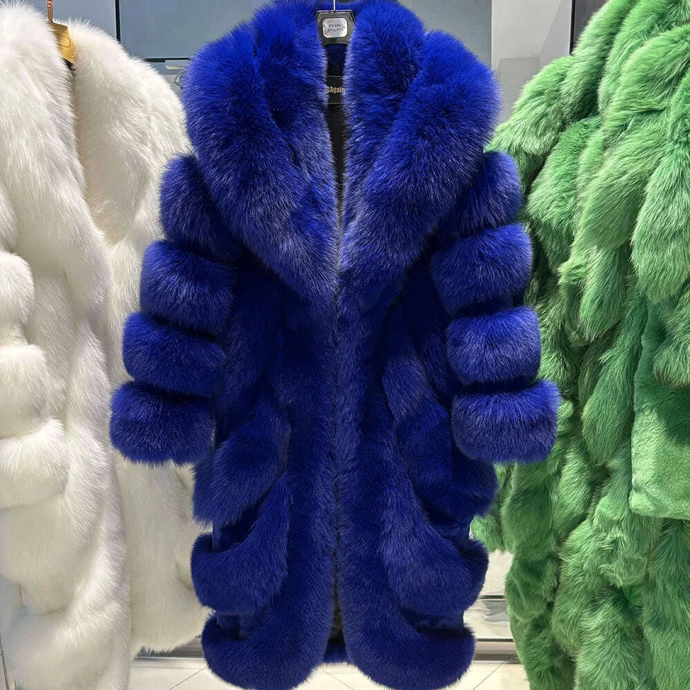 KIMLUD, YOLOAgain 2025 Winter Warm Luxury Real Fox Fur Coat Women Pink Fox Fur Jacket Long, KIMLUD Womens Clothes