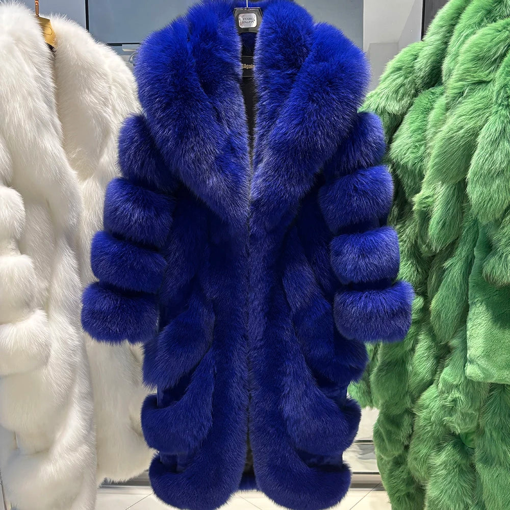 YOLOAgain Real Fox Fur Jacket For Women Luxury Natural Fox Fur Coat Winter Outerwear