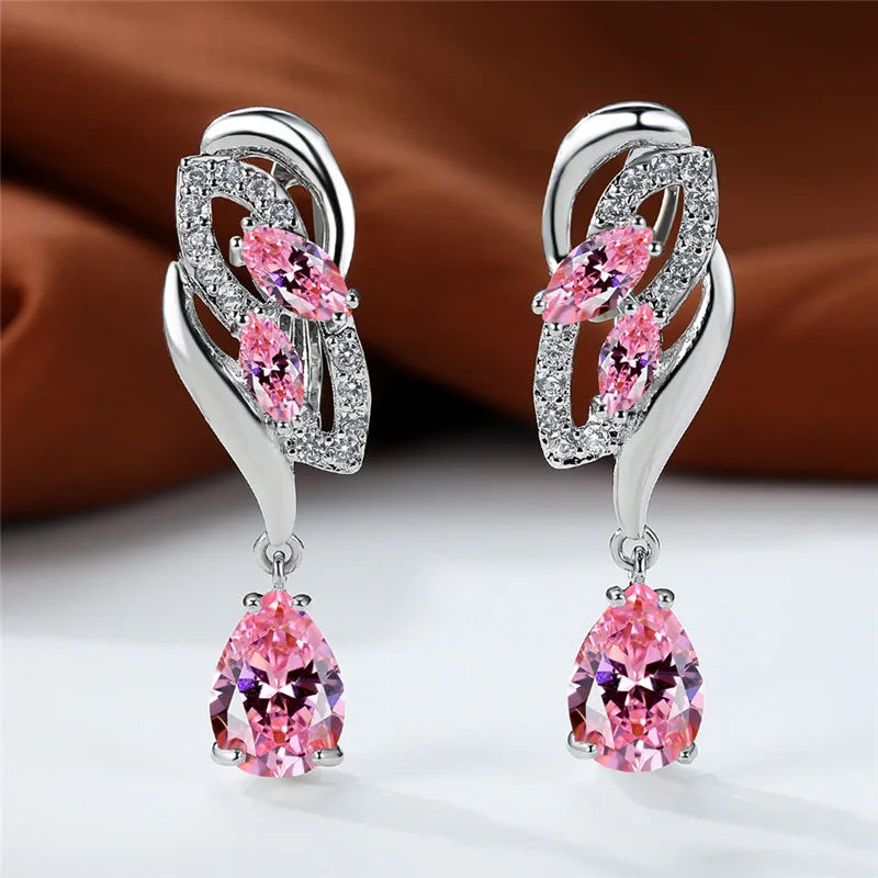 Crystal Zircon Clip Earrings Rainbow Stone — Blue | KIMLUD