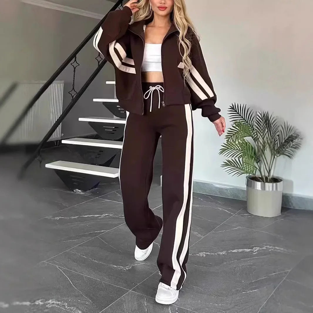 KIMLUD, Women Two Piece Set Pants Sets Striped Jacket Matching Sets Y2k Tops Tracksuit Autumn Spring Long Pant Casual Outfit Suits 2025, KIMLUD Womens Clothes