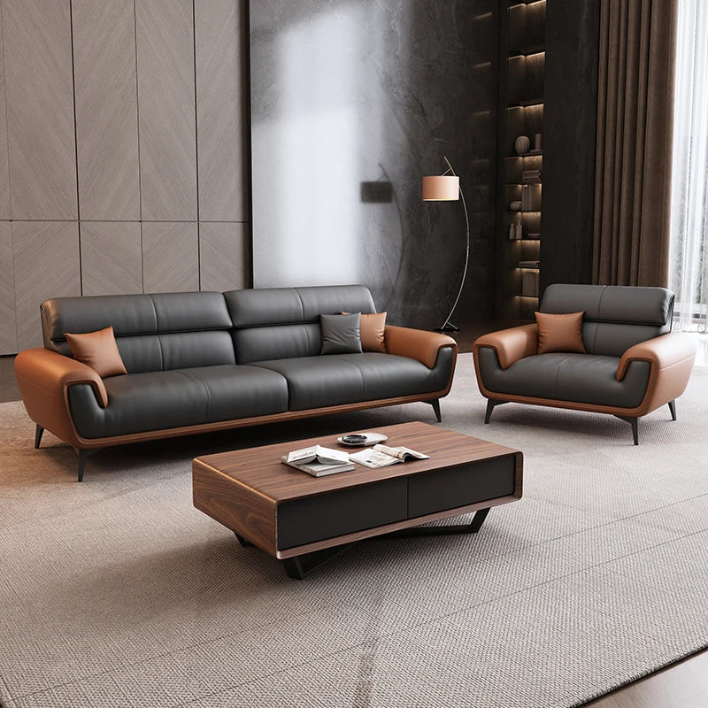 Nordic Leather Sofa Minimalist Modern — Charcoal-Black | KIMLUD