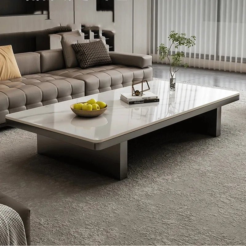 Marble Coffee Table Rectangular Minimalist Design — White | KIMLUD