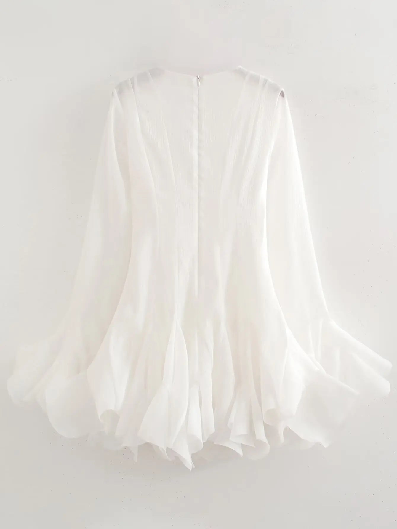 2026 Summer Women's Elegant Multi-Layered Ruffled Hem Mini Dresses Lady Sweet French Style Long Flare Sleeve Slim Fit Puffy Robe