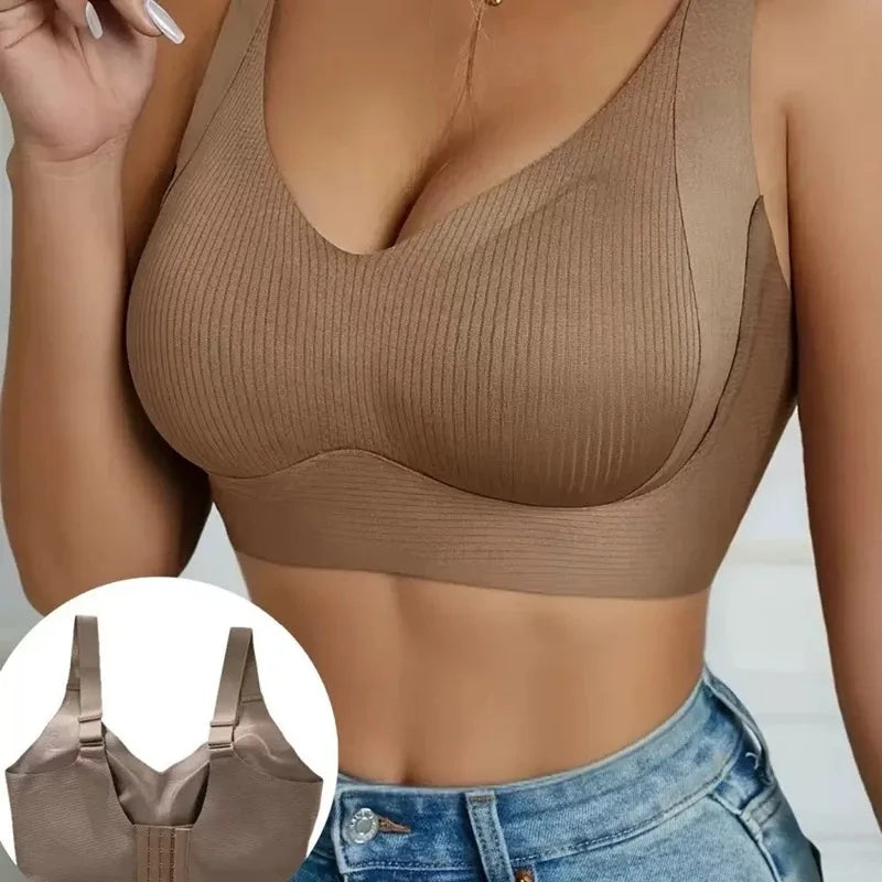 Seamless Wirefree Sports Bra With Side Bust Support And Gathered Fit — Black | KIMLUD
