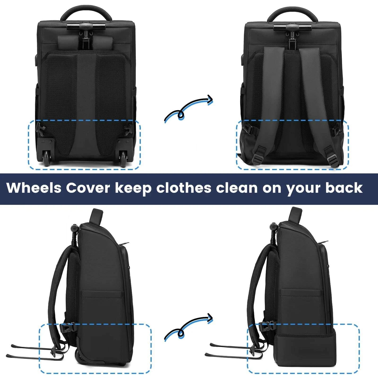 KIMLUD, RUCYEN Rolling Backpack 15.6in Laptop Water Resistant Large Capacity Travel Luggage Wheeled Backpack with USB Shoulders Luggage, KIMLUD Womens Clothes