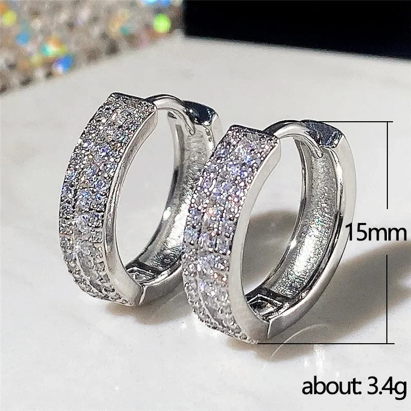 Sterling Silver Hoop Earrings Cubic Zircon Minimal Round Circle — Silver | KIMLUD