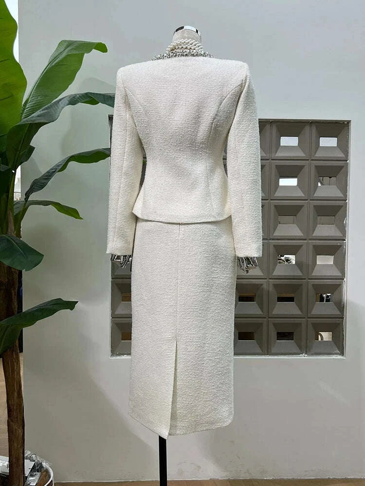 IEQJ Fashion Black 2 Piece Set Women Square Collar Diamonds Inlaid Short Jacket High Waist Skirt Suit Autumn New 3A556