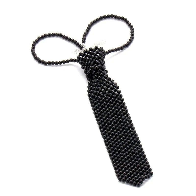 KIMLUD, Popular pearl tie fashion trend style boys and girls temperament clothing pure handmade beaded bow tie, KIMLUD Womens Clothes