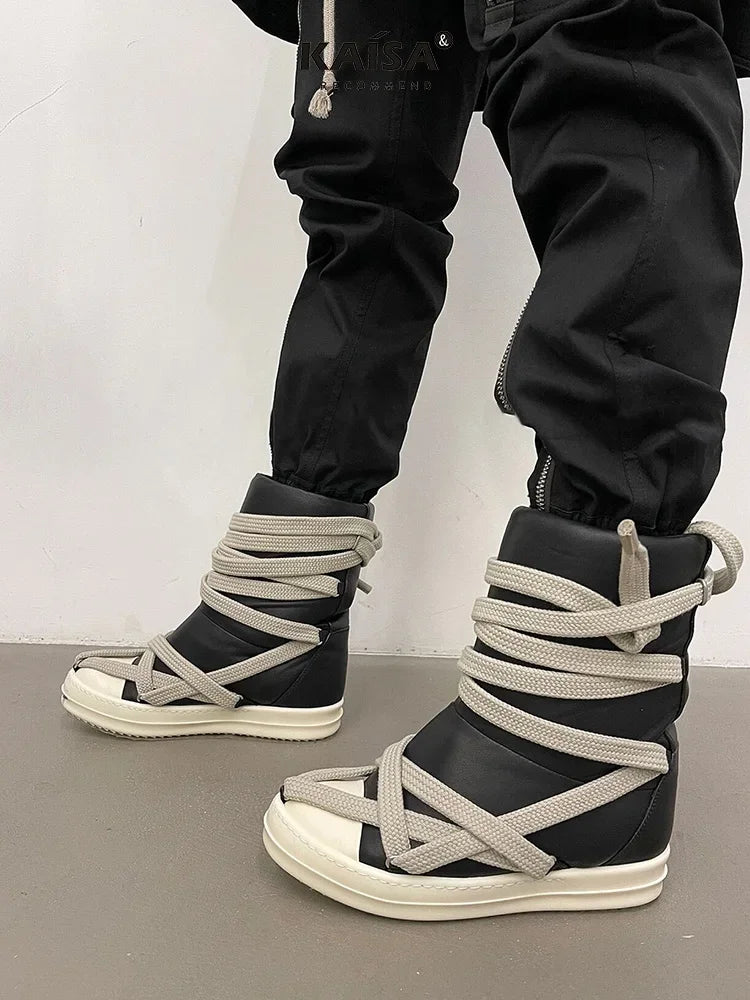 Mid Calf Boots – Platform Cross Tie – PU Upper – EVA Sole | KIMLUD
