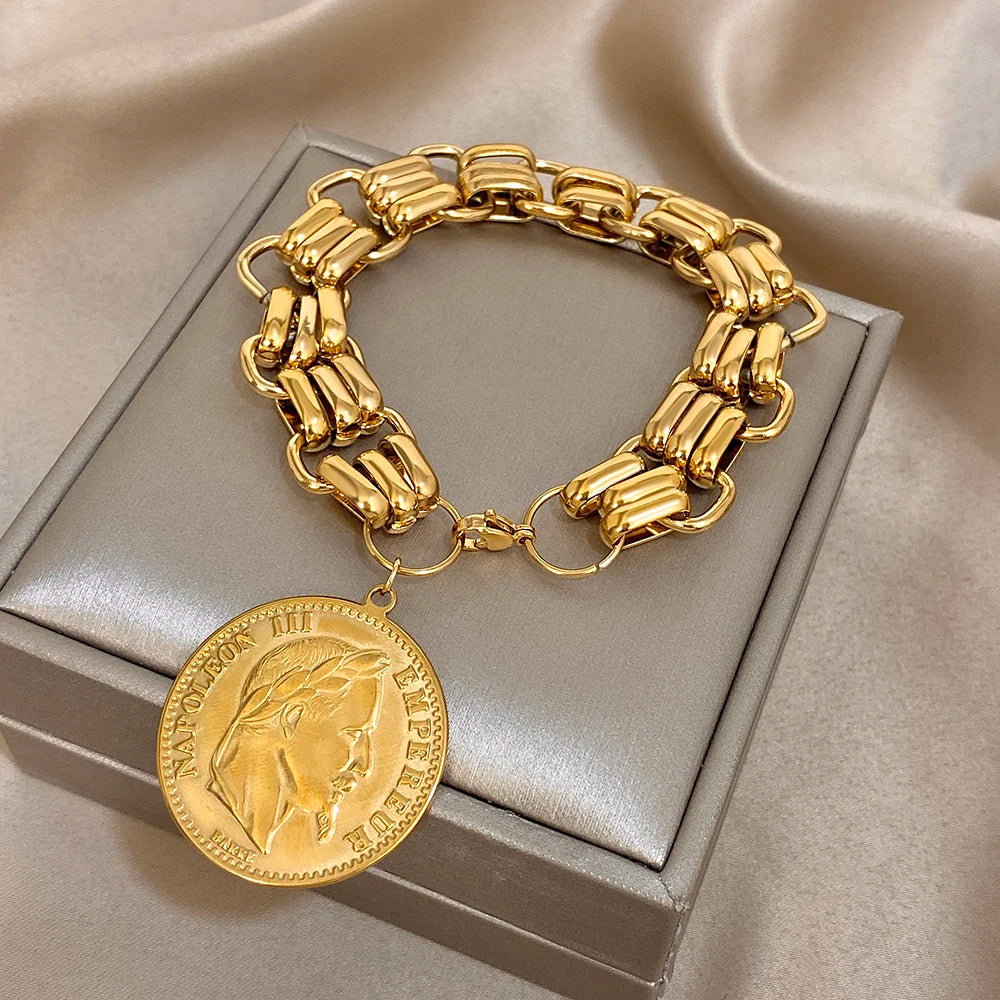 Gold Stainless Steel Punk Bracelet — Gold | KIMLUD