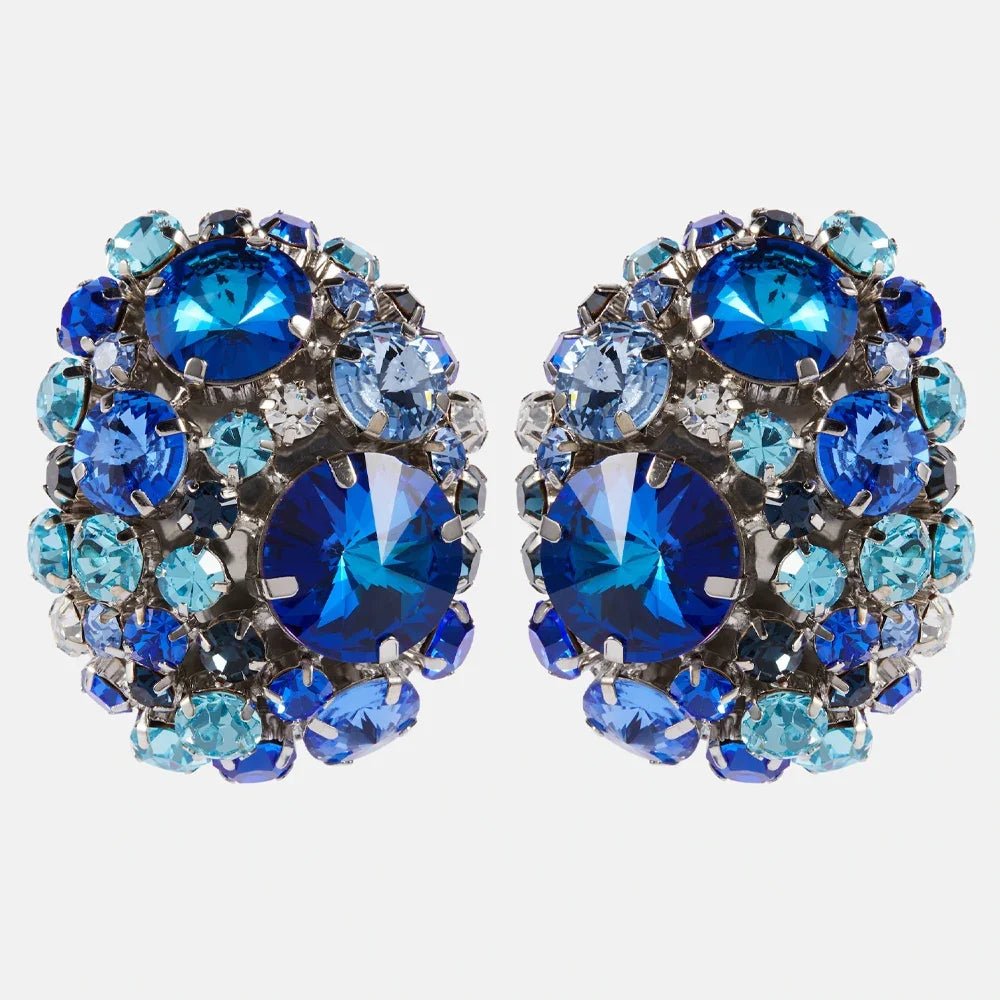 Crystal Clip Earrings Round — Multi-Colored | KIMLUD