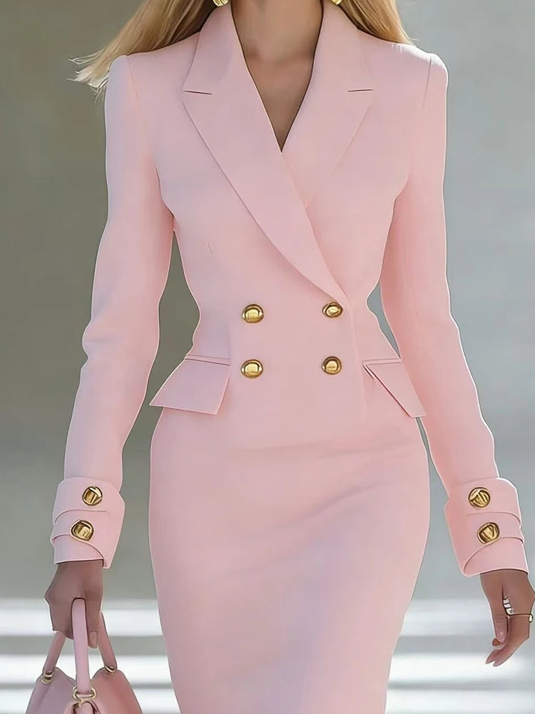 Polyester Sheath Dress With V-Neck And High Waist Wrap And Long Sleeves — White | KIMLUD