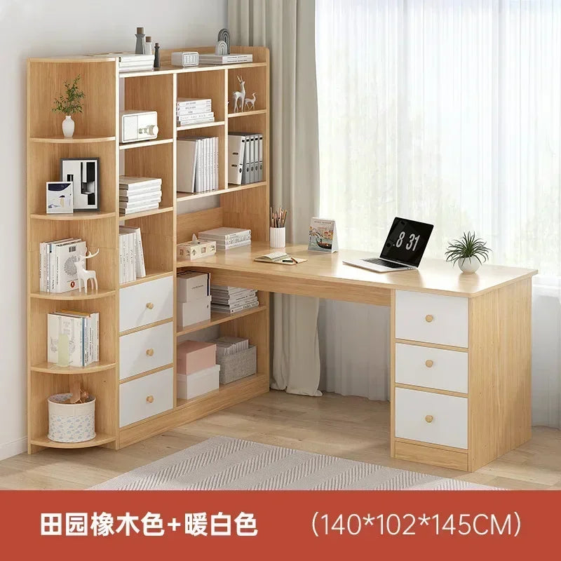 Computer Desk Bookshelf Integrated Shelves Drawers Large Laptop Home Bedroom Student Study Writing Desk Simple Office Table