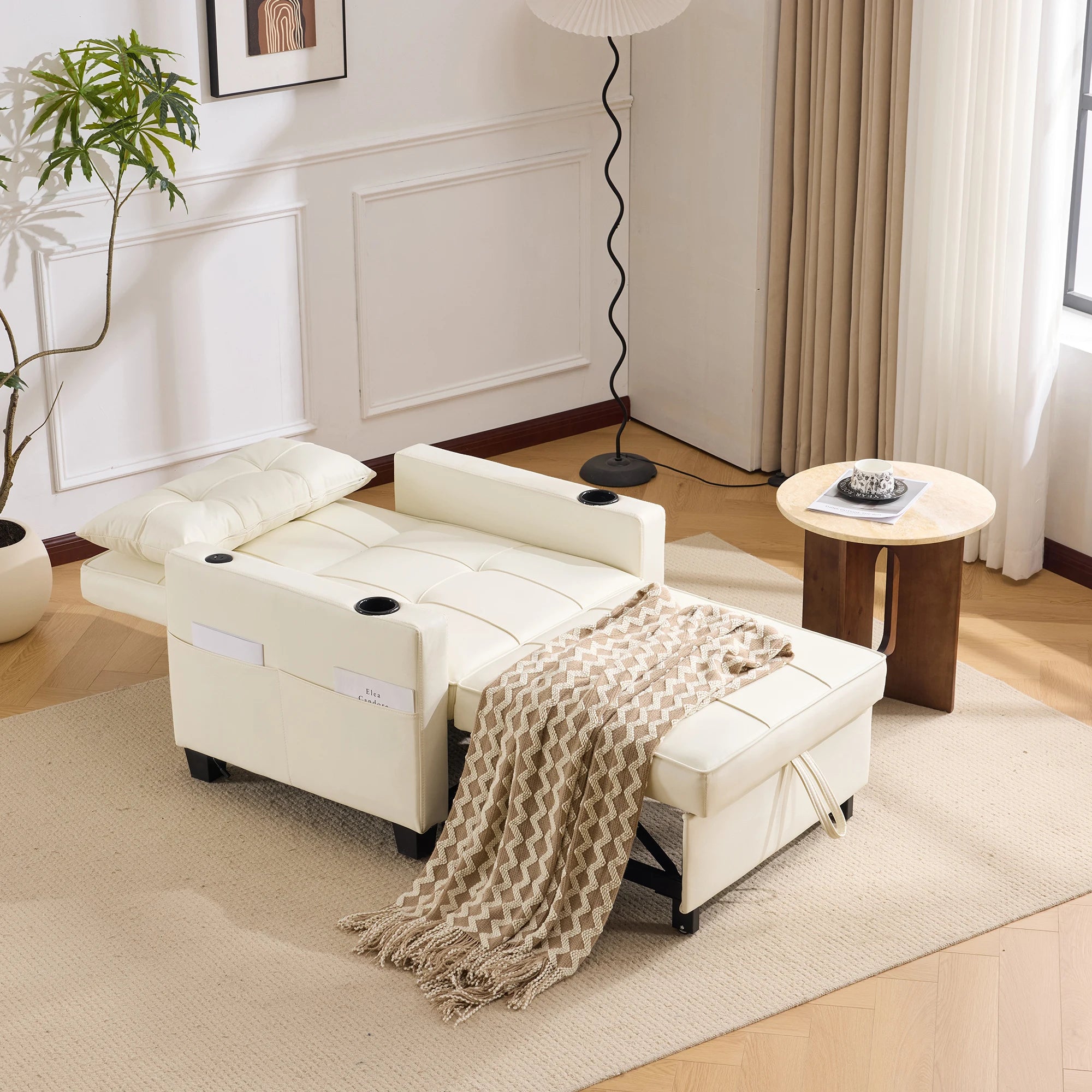 Modern Armchair With USB Cup Holder — White | KIMLUD