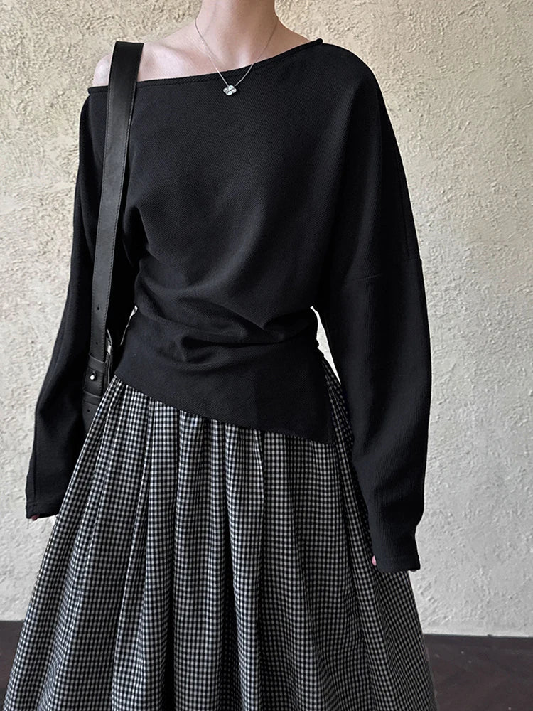 Sweatshirt – Irregular Pleated – Jersey – Black | KIMLUD