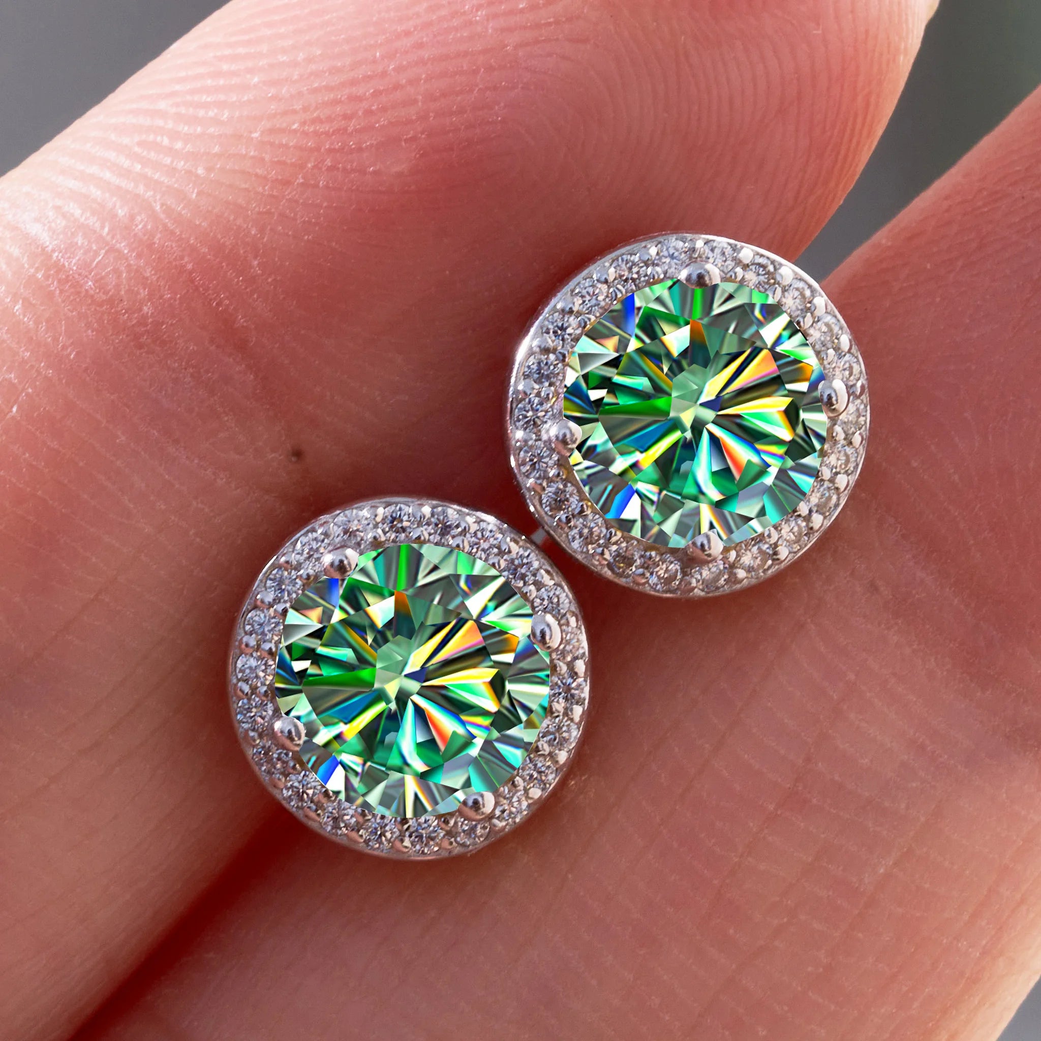 Sterling Silver Moissanite Round Stud Earrings 1.0ct Total — Colorless | KIMLUD