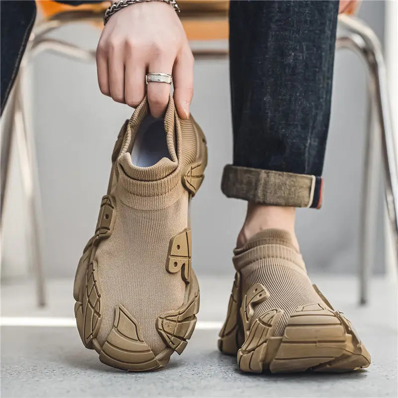 Breathable Air Mesh Sneakers Casual Slip-On With Tonal Gray Overlays — Black | KIMLUD