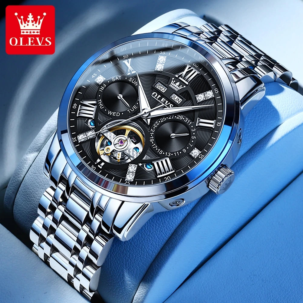 Stainless Steel Automatic Wristwatch — Black | KIMLUD