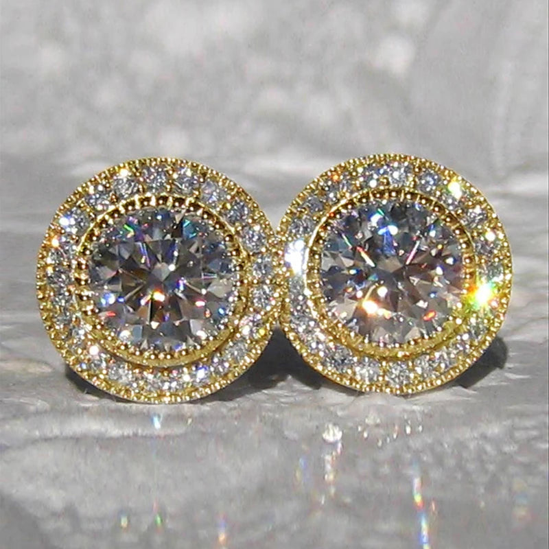 Cubic Zirconia Stud Earrings Dainty Small Round — Clear | KIMLUD