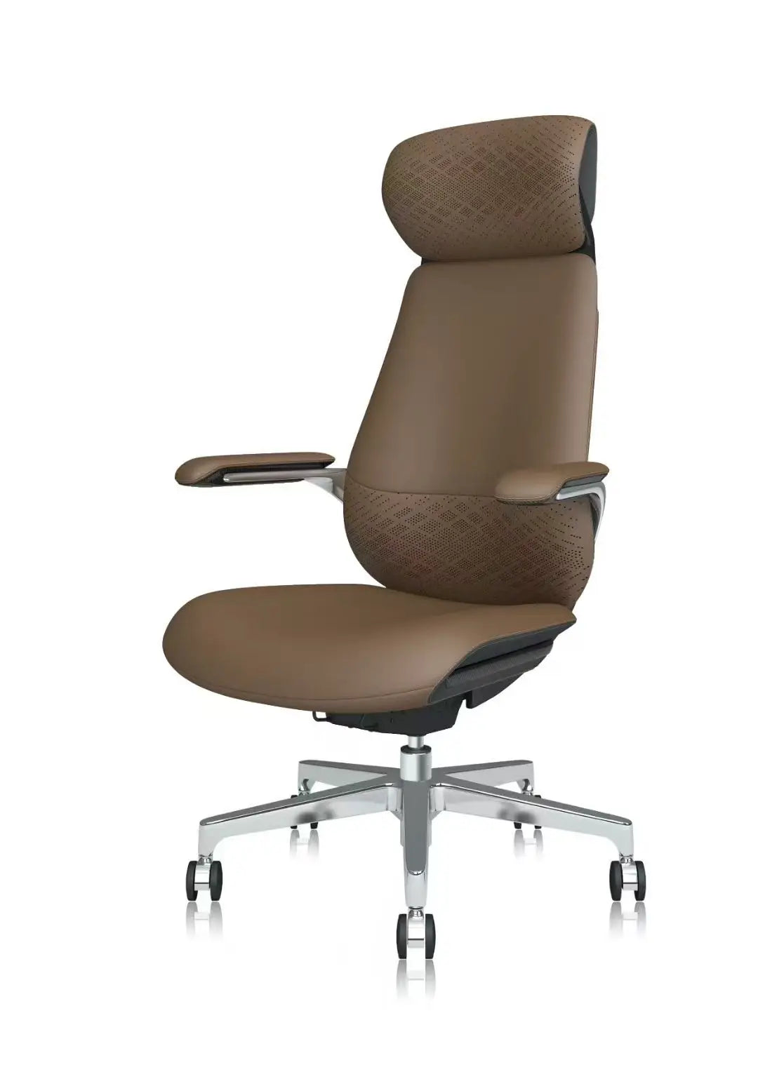 Leather Aluminum-Base Executive Chair — Brown | KIMLUD