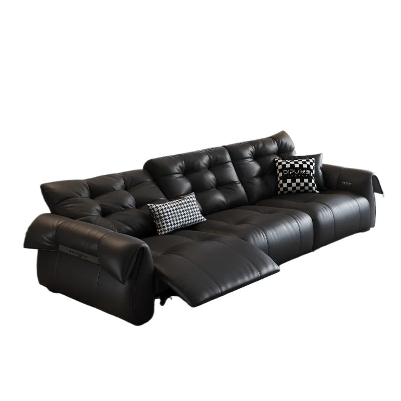 Full-Grain Leather Minimalist Multifunctional Sofa With Sculpted Modular Form — Black | KIMLUD