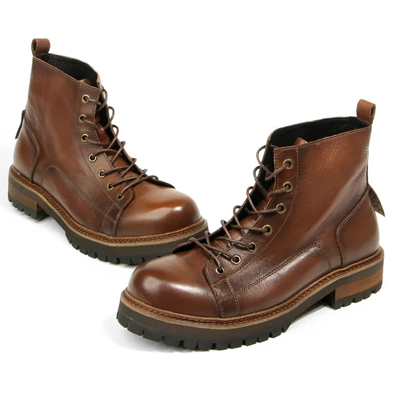 Goodyear-Welted Motorcycle Boots Rugged Heritage — Vintage Oil | KIMLUD