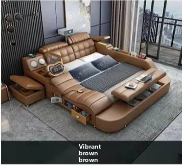 Hotsale Luxury Leather Smart Bed Multifunctional Bed Tatami King Size Platform Upholstered Fabric Soft Bed Storage Music Speaker