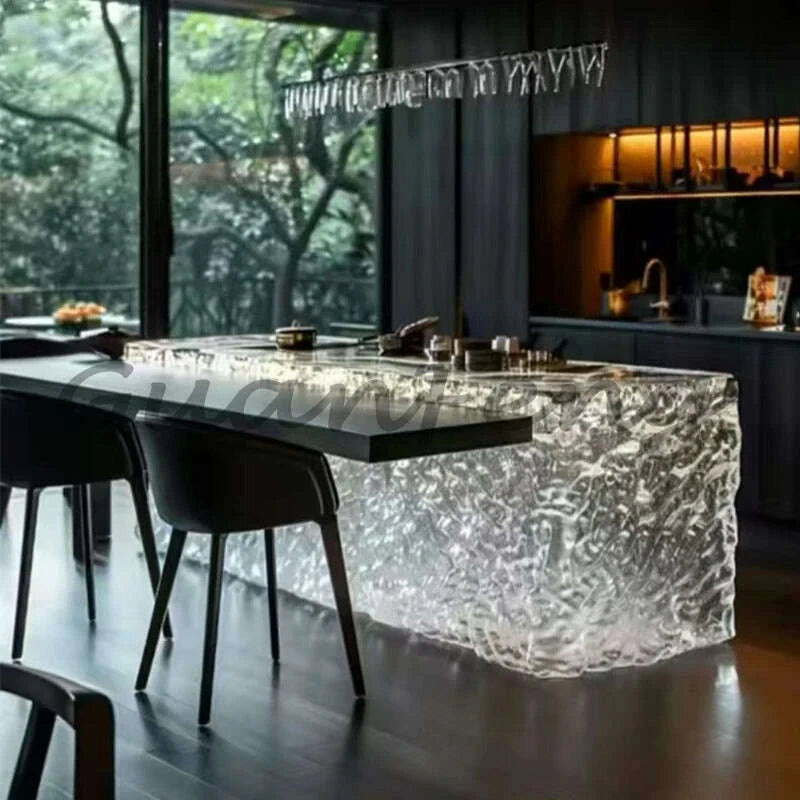 KIMLUD, Premium Light Luxury Transparent Resin Hotel Front Desk Restaurant Villa Kitchen Partition Luminous Crystal Glacier Island Table, KIMLUD Womens Clothes