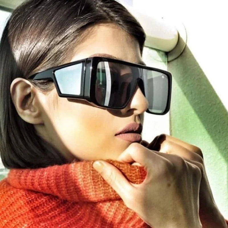 Polycarbonate Oversized Rectangle Sunglasses UV400 — Black | KIMLUD