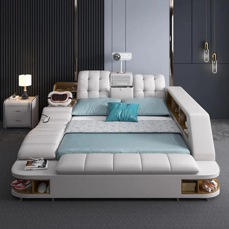 Massage Smart Bed Luxury Double Bedroom King Size Design Sleeping Massage Bed Wooden Simple Letto Matrimoniale Hotel Furniture
