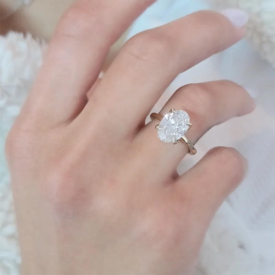 14K White Gold Oval Cut Lab Grown Diamond Engagement Ring 3 Carat CVD diamond ring Lab Diamond Engagement Ring Halo Rings IGI - KIMLUD