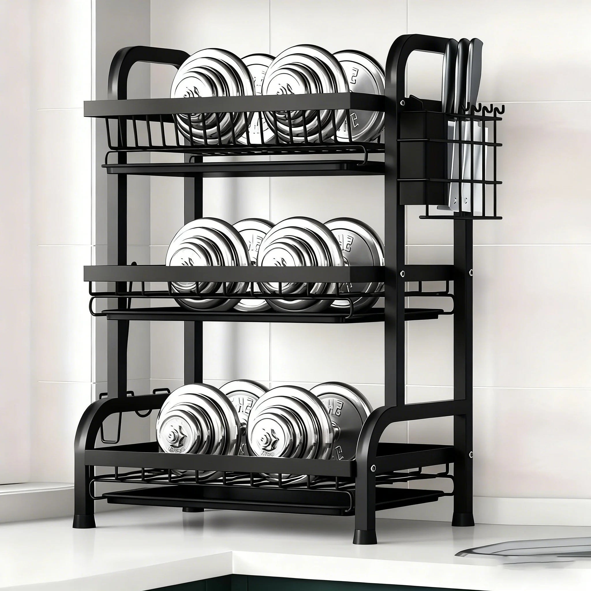 Vertical Dish Rack – Auto Draining – Steel Utensil Holder | KIMLUD