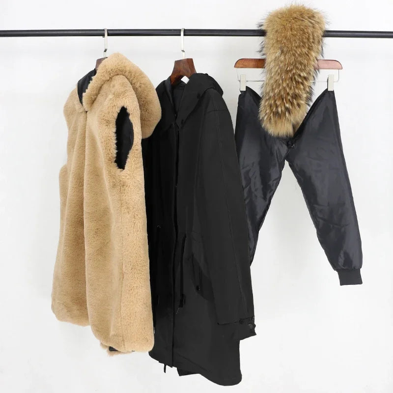 OFTBUY 2024 Fashion Winter Jacket Women Real Fur Coat Natural Real Fox Fur Collar Loose Long Parkas Big Fur Outerwear Detachable