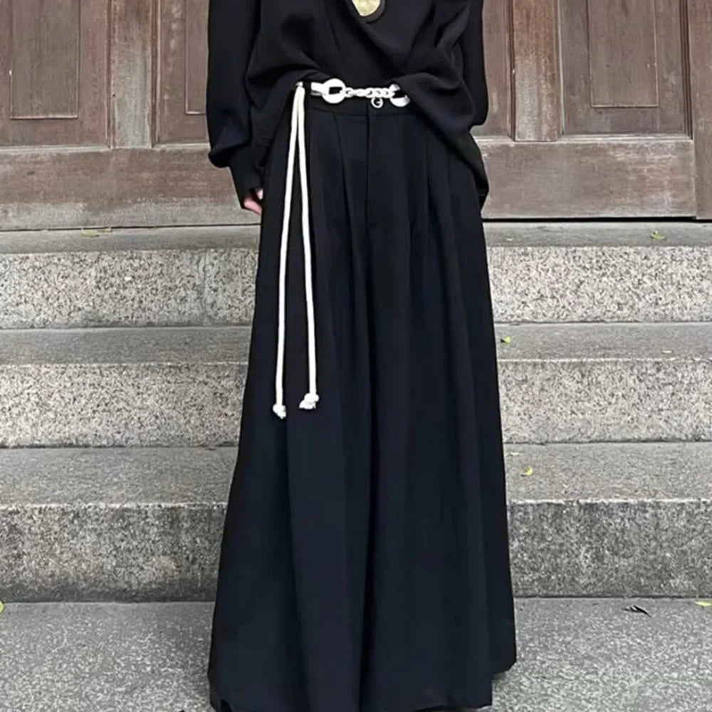 Gothic Dark Y2k Skirt Pants Genderless Japanese Harajuku Casual Outdoor Culottes Wide-Leg Pant Men'S Clothing Unisex (No String)