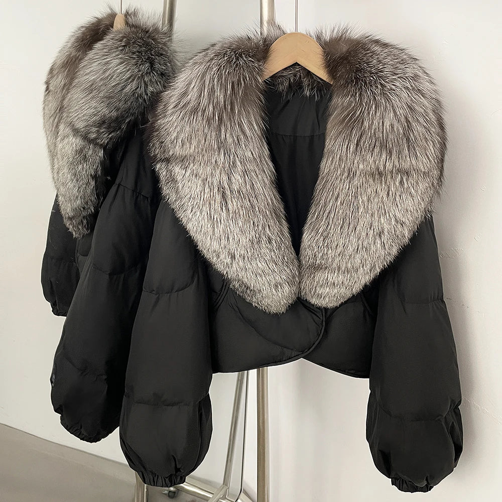 Down Coat – Real Fox Fur Trim – Duck Down – Natural | KIMLUD