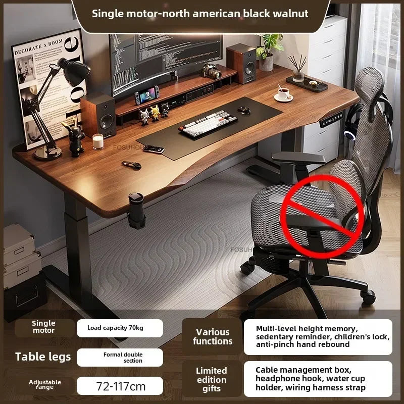 Nordic Pine Wood Standing Desk Electric Lift With Quiet Motor And Cable Management — Natural Pine | KIMLUD
