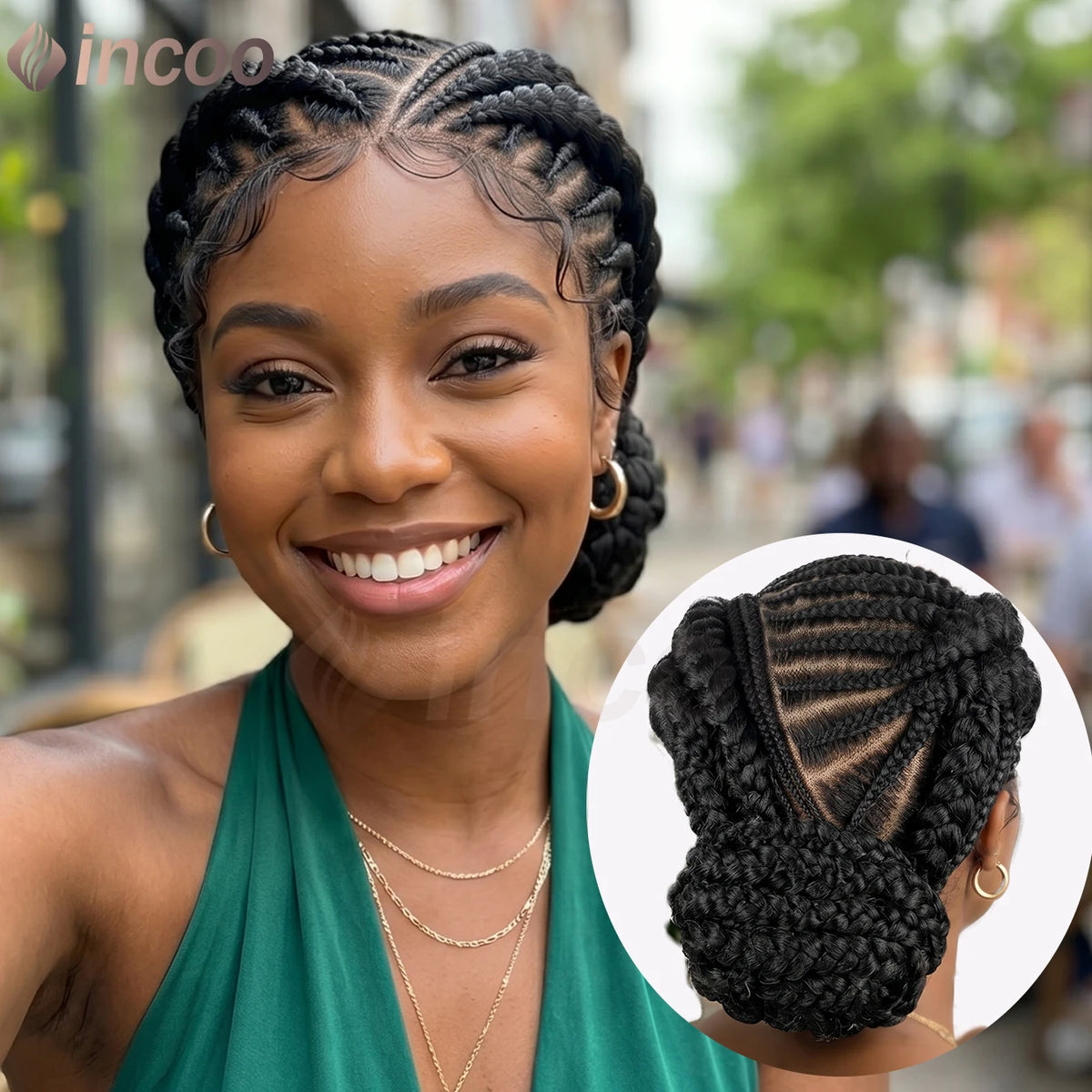 Full Lace Wig – Cornrow Braids – High Temp Fiber – 1B | KIMLUD