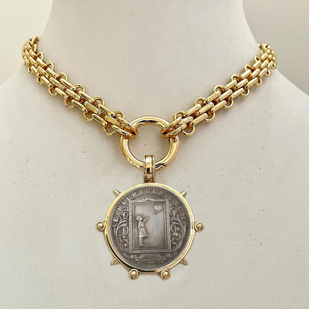 Pendant Necklace – Freshwater Pearl Coin Pendant – Choker – Turquoise | KIMLUD