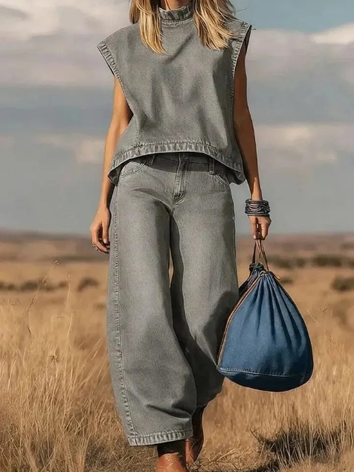 Oversized Cropped Denim Vest Ripped Buttoned Sleeveless Lightweight Street Style — Denim Blue | KIMLUD