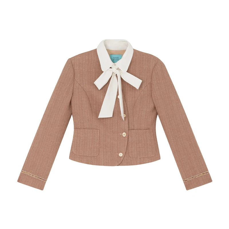 XXNING Luxury Faion Set Women's Autumn Winter ort Coat Skirt Two-Piece Suit Ele Lady Sle Knot Design