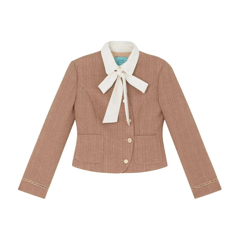 KIMLUD, XXNING Luxury Faion Set Women's Autumn Winter ort Coat Skirt Two-Piece Suit Ele Lady Sle Knot Design, KIMLUD Womens Clothes